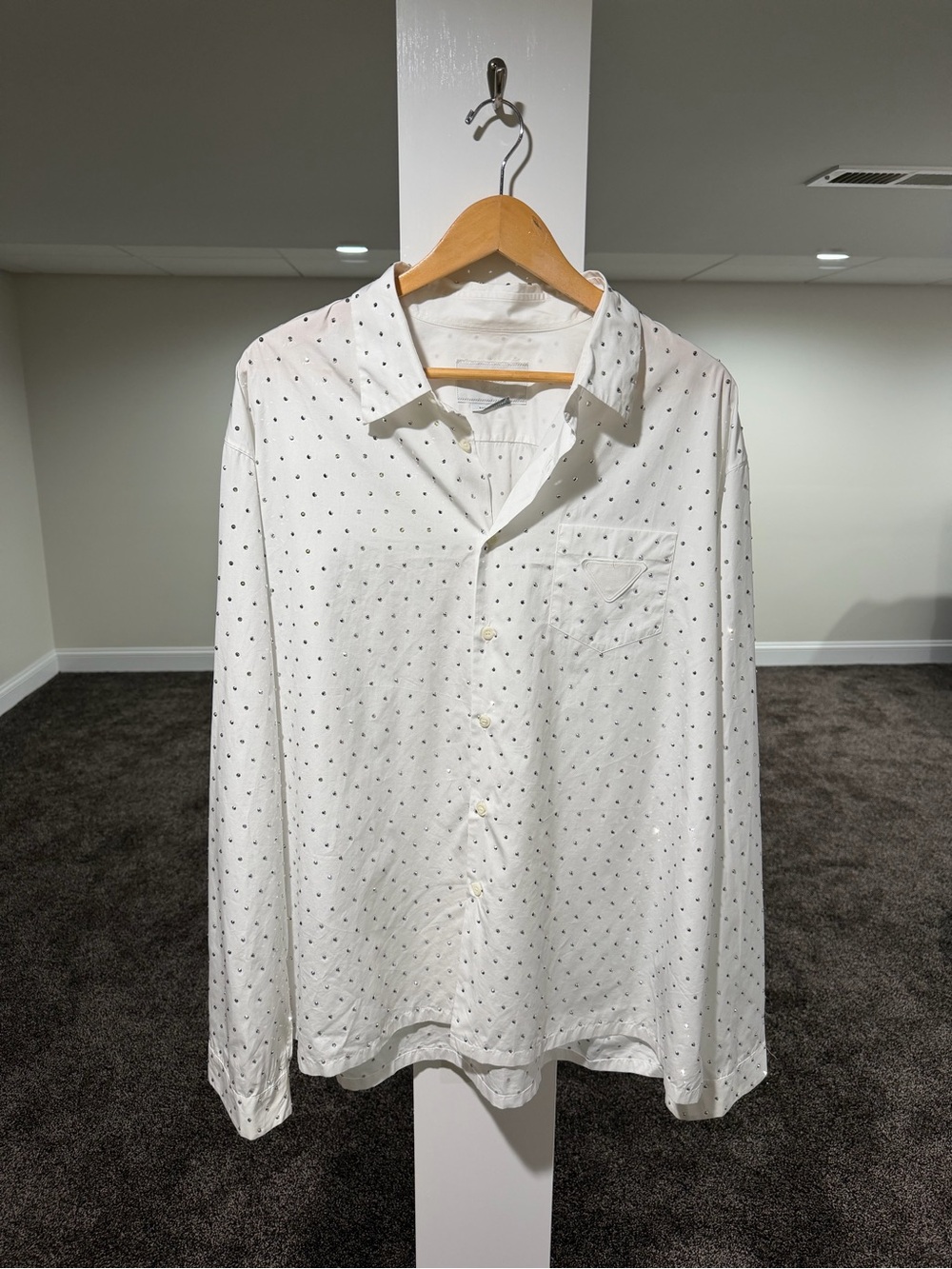 Prada 2021 Crystal Studded Embellished Poplin White Dress Shirt